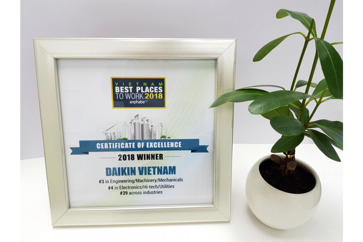 Daikin Vietnam vinh dự nằm trong top 100 nơi làm việc tốt nhất Việt Nam 2018